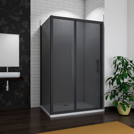 Aica 1000x900x1900 Black Sliding Shower Enclosure Side Panel Cubicle 8mm Nano Glass (1/5)