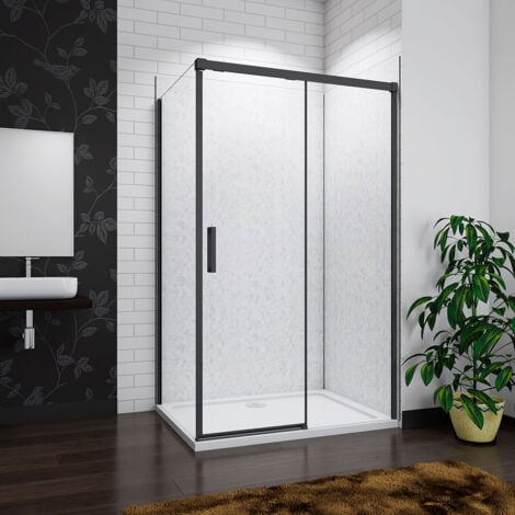 Aica Black Slim 1200x800x1950mm Sliding Shower Enclosure 8mm Glass ...