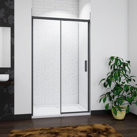 Aica 1200mm(Width)x1950mm(Height) Black Slim Sliding Shower 8mm Easyclean Glass Door (1/5)