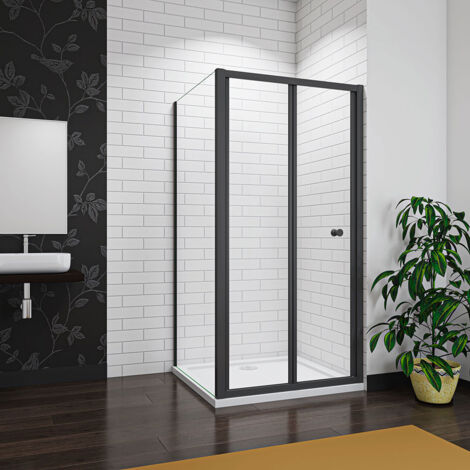 Aica Matt Black Framed 1000x1850mm Bifold Shower Door with 800x1850mm Side Panel (1/5)