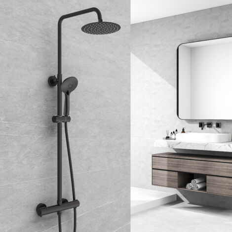 AICA Shower Mixer Set Round Bar Thermostatic Set Matte Black (1/5)