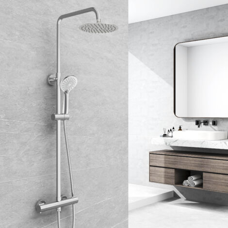 AICA Shower Mixer Set Chrome Round Bar Thermostatic Set