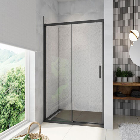 Aica 1200mm Black Slim Sliding Shower 8mm Glass Door 1950mm Height (1/5)
