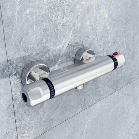 AICA Thermostatic Exposed Bar Shower Mixer Tap Chrome Bottom 1/2" Outlet Shower Mixer Valve