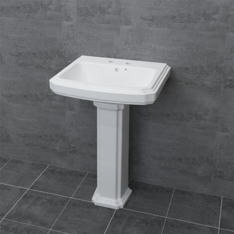 AICA Bathroom Traditional Full Pedestal Ceramic Floor Standing Basin Sink- 2 Tap Hole (1/5)