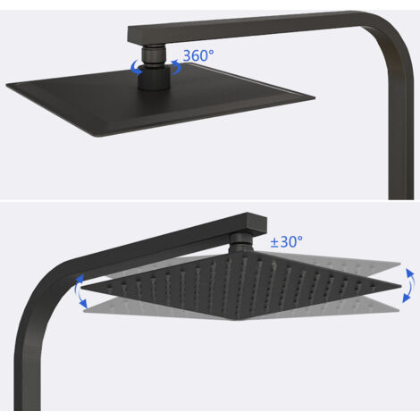 AICA Bathroom Matte Black Thermostatic Shower Mixer Kit Twin Head Exposed Square Bar Set