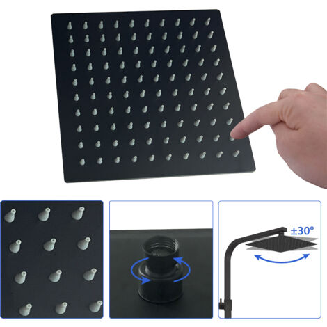 AICA Bathroom Matte Black Thermostatic Shower Mixer Kit Twin Head Exposed Square Bar Set