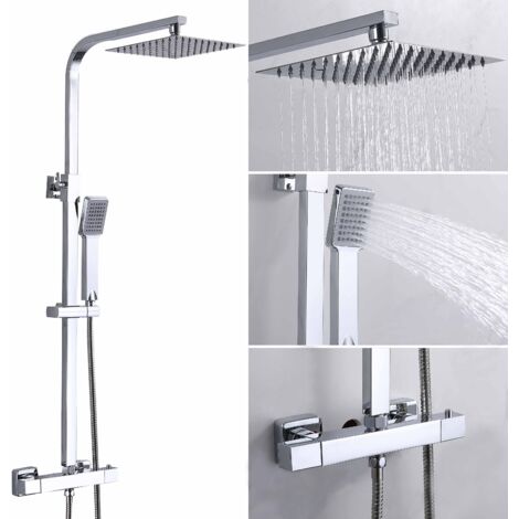 AICA Thermostatic Exposed Bathroom Shower Mixer Twin Head Large Bar Set Square Valve