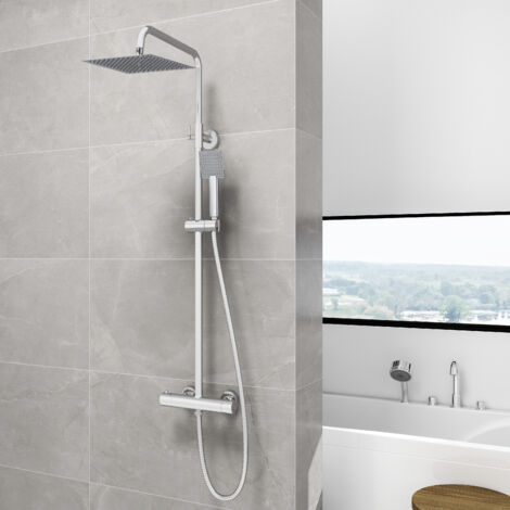 AICA Bathroom Thermostatic Exposed Shower Mixer 10" Dual Head Large Square Set