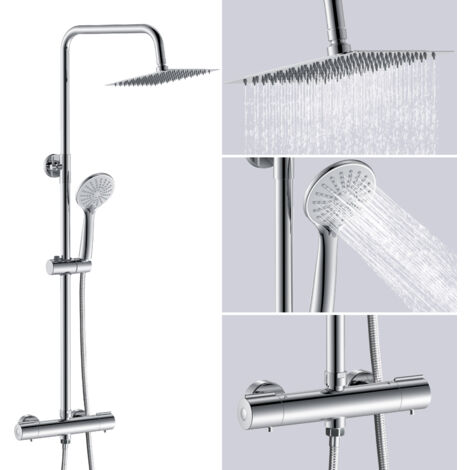 AICA Bathroom Mixer Shower Thermostatic Twin Head Square Rainfall Head Handset Chrome