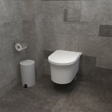 AICA Bathroom Rimless Wall Hung Toilet Pan Round WC With UF Slim Soft Close Seat