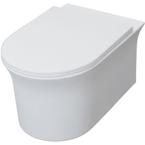 AICA Bathroom Rimless Wall Hung Toilet Pan Round WC With UF Slim Soft Close Seat