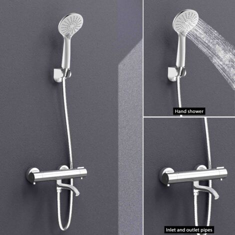 AICA Bathroom Thermostatic Exposed Shower Faucet Set Chrome 1/2" With Spout (1/5)