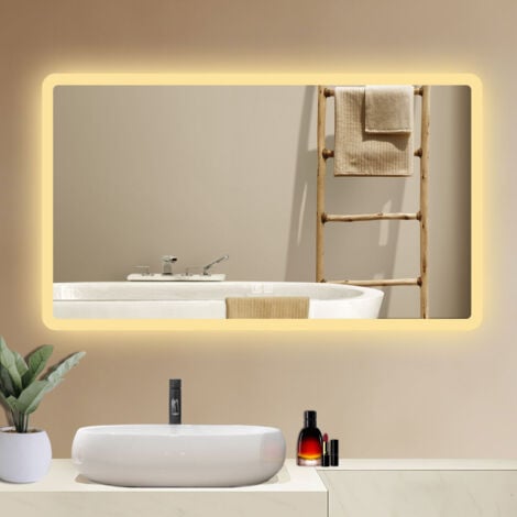 1000X600 Rectangular Bathroom Mirror with 3 Colours Dimmable LED Lights,Wall Mounted,IP44 + Double bond Bluetooth + Shaver socket + Demister + Blackout memory