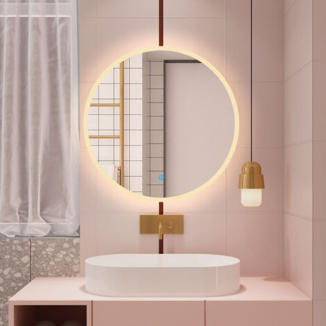 900MM Round Demister Bathroom Mirror with 3 Colours Dimmable LED Lights, Touch control and wall switches, Vertical Wall Mounted, IP44, Blackout memory