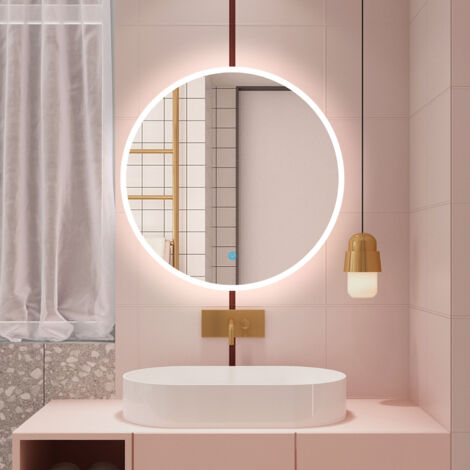 500MM Round Demister Bathroom Mirror with 3 Colours Dimmable LED Lights, Touch control and wall switches, Vertical Wall Mounted, IP44, Blackout memory