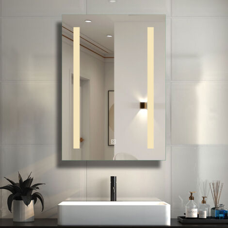 Bathroom Mirror Iron Cabinet with 3 color LED Lights and Anti-fog, Dimmable, Blackout memory, Touch control and wall switches 500x700mm (1/5)