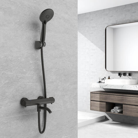 AICA Thermostatic mixer shower Bar Slider Rail Kit Black Exposed Valve Round Black