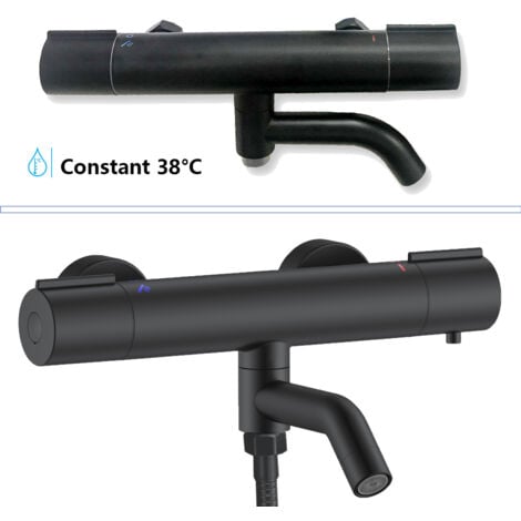AICA Thermostatic mixer shower Bar Slider Rail Kit Black Exposed Valve Round Black