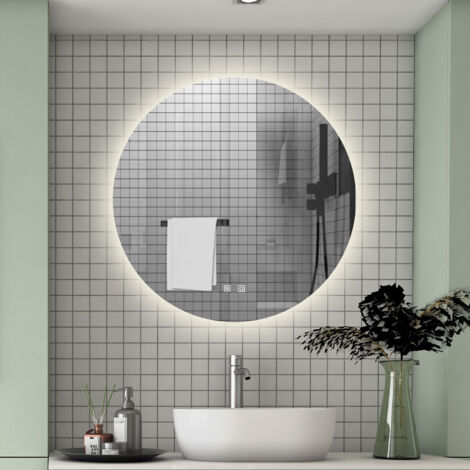 500500MM Round LED Mirror with Dimmable 3 Colors LED , Anti-fog, Memory Function, Touch and wall switch (1/5)