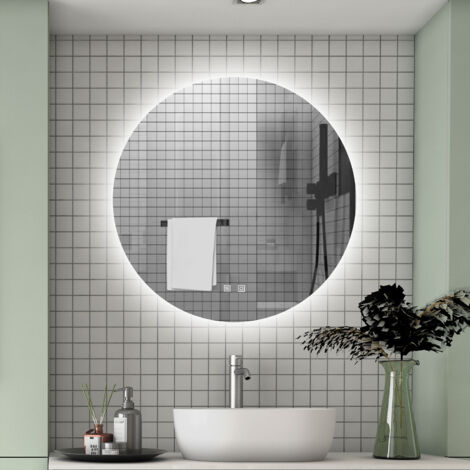 900900MM Round LED Mirror with Dimmable 3 Colors LED , Anti-fog, Memory Function, Touch and wall switch
