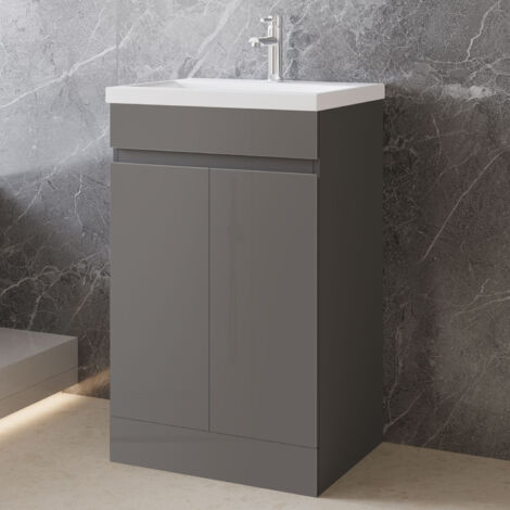 High Gloss Anthracite MDF Vanity Unitгм500385mm, FloorstandingгмDetachableгмSoft CloseгмDual-doorгм+ 510400mm White Thick Ceramic Basin (1/5)