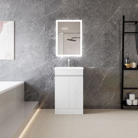 High Gloss White MDF Vanity Unitгм500385mm, FloorstandingгмDetachableгмSoft CloseгмDual-doorгм+ 510400mm White Thick Ceramic Basin