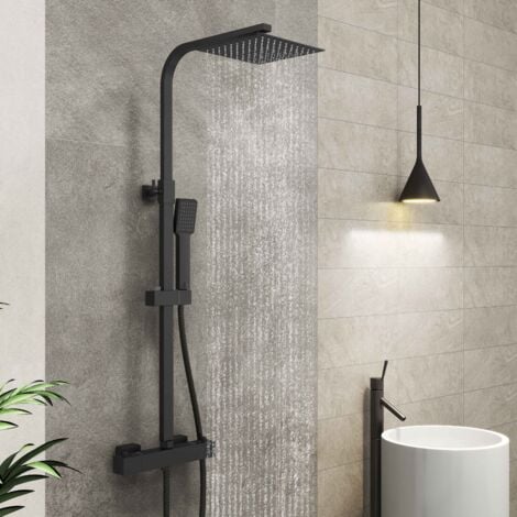 AICA Bathroom Thermostatic Mixer Shower Set Matte Black Twin Head Exposed Valve