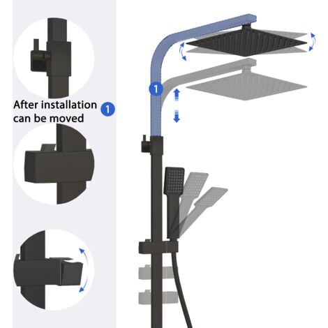 AICA Bathroom Thermostatic Mixer Shower Set Matte Black Twin Head Exposed Valve