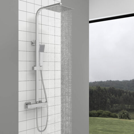 AICA Thermostatic Exposed Shower Mixer Bathroom Valve Square Twin Head Set (1/5)