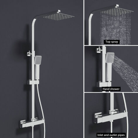 AICA Thermostatic Mixer Shower Set Chrome Square With Dual Hand Exposed Valve