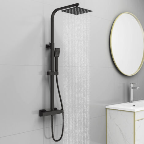 AICA Bathroom Thermostatic Mixer Shower Twin Head Set Square Matt Black