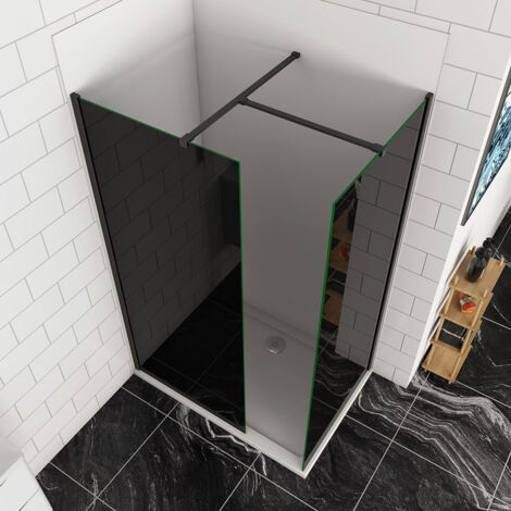 Aica 700x900x1900mm Black Walk In Wet Room Shower 8mm Easyclean Glass Enclosure (1/5)