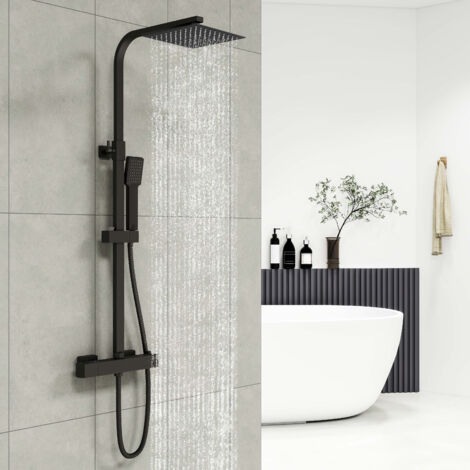 AICA Thermostatic Shower Mixer Square Black Set Twin Head Exposed