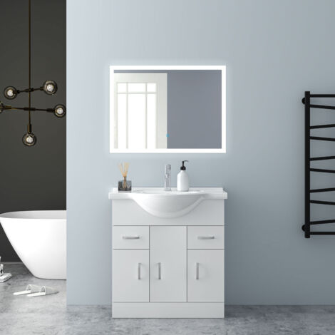 820340 High Gloss White MDF Vanity UnitгмFreestandingгмDetachableгмSoft CloseгмDual-drawerгмThree Door