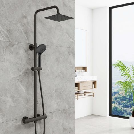 AICA Bathroom Thermostatic Mixer Shower Set Square Black Twin Head Exposed