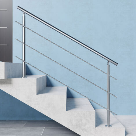 Aica 180x106cm Stainless Steel Handrail with 3 Cross bars Balustrade Stair Grab Rail suitable for Outdoor and Indoor