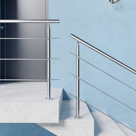 Aica 180x106cm Stainless Steel Handrail with 3 Cross bars Balustrade Stair Grab Rail suitable for Outdoor and Indoor