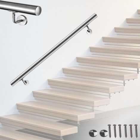 AICA Handrail, 304 Stainless steel handrail, with Bracket, 100cm, Silver, suitable for Indoor & Outdoor