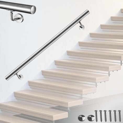 AICA Handrail, 304 Stainless steel handrail, with Bracket, 120cm, Silver, suitable for Indoor & Outdoor