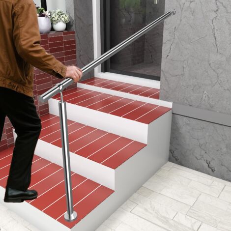 AICA Stainless steel handrail Stair Railing Fit 1 to 4 Steps Adjustable Handrail, 100cm, Silver, suitable for Indoor & Outdoor