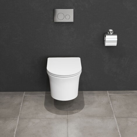 AICA Bathroom Rimless Wall Hung Toilet Modern UF Slim Soft Close Seat Round Pan Ceramic WC White