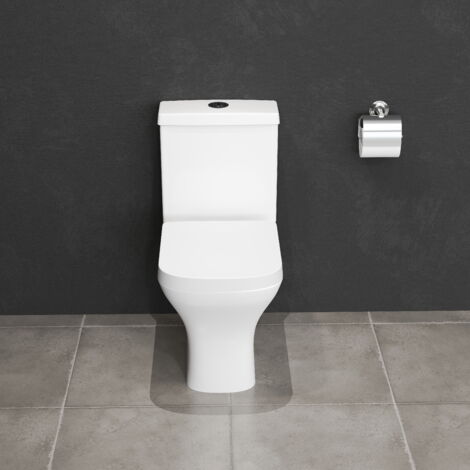 AICA Bathroom Close Coupled Toilet Soft Close Seat Square Pan Ceramic Modern WC White (1/5)