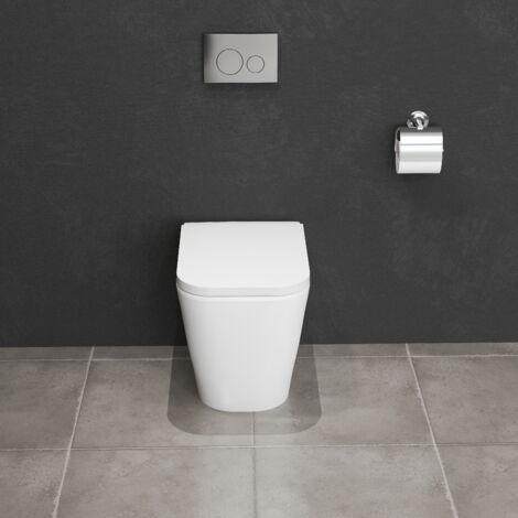 AICA Bathroom Rimless Back to Wall Toilet UF Slim Soft Close Seat Modern Ceramic Square Pan WC White