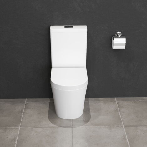 AICA Bathroom Rimless Close Coupled Toilet Round Pan Soft Close Seat WC White Ceramic Modern
