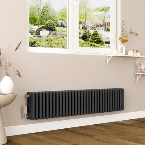 AICA 300x1460mm Anthracite Horizontal Traditional Radiator Cast Iron 4 Column Heating UK (1/5)