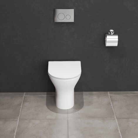 AICA Bathroom Back to Wall Toilet Round Pan Soft Close Seat White Ceramic Modern (1/5)
