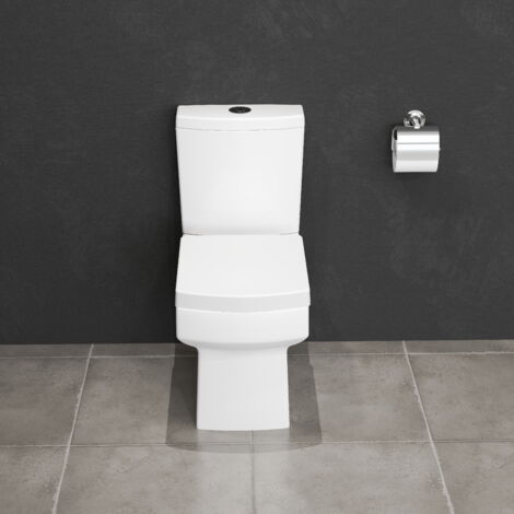 AICA Bathroom Close Coupled Toilet Square Pan Soft Close Seat White Ceramic Modern WC