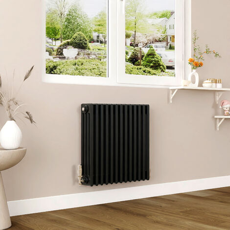 AICA 600x605mm Black Horizontal Traditional Radiator Cast Iron 4 Column Heating UK (1/5)