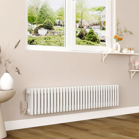 AICA 300x1460mm White Horizontal Traditional Radiator Cast Iron 4 Column Heating UK (1/5)